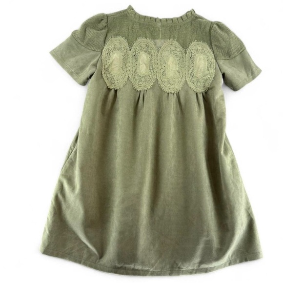 NWT Olive Green Faux Suede Boho Vintage look Dress W/ Pockets Womens Size Small - Picture 4 of 5
